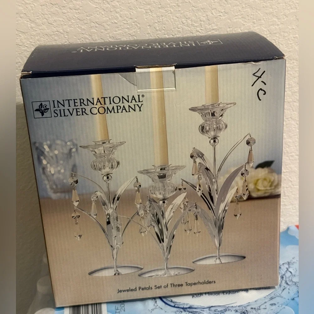 International Silver Company Jeweled Petals Candle Holder Set